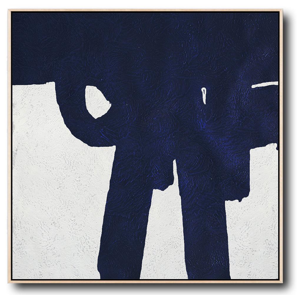 Buy Large Canvas Art Online - Hand Painted Navy Minimalist Painting On Canvas - Abstract Art History Large